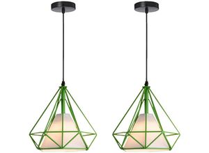 6033797091306 - Axhup - Pendelleuchte Vintage Hängelampe im Retro Look Diamant Form Kronleuchter mit Käfig für Wohnzimmer Schlafzimmer Esszimmer Küche Grün - 2PCS