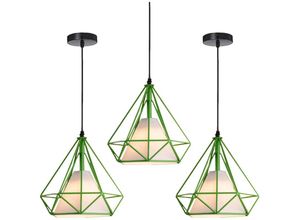 6033797091313 - Axhup - Pendelleuchte Vintage Hängelampe im Retro Look Diamant Form Kronleuchter mit Käfig für Wohnzimmer Schlafzimmer Esszimmer Küche Grün - 3PCS