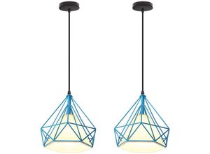 6033797091344 - Axhup - Pendelleuchte Vintage Hängelampe im Retro Look Diamant Form Kronleuchter mit Käfig für Wohnzimmer Schlafzimmer Esszimmer Küche Blau - 2PCS