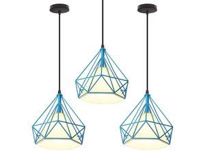 6033797091351 - Axhup - Pendelleuchte Vintage Hängelampe im Retro Look Diamant Form Kronleuchter mit Käfig für Wohnzimmer Schlafzimmer Esszimmer Küche Blau - 3PCS