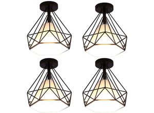 6033797091399 - Axhup - Deckenleuchte Vintage Diamant Deckenlampe mit Käfig Semi-Flush Mount Licht E27 Lampenfassung für Esszimmer Schlafzimmer Loft Schwarz 4PCS