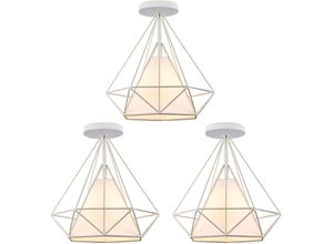 6033797091405 - Axhup - Deckenleuchte Weiß Vintage Deckenlampe mit Käfig Antik Semi-Flush Mount Ø25cm Diamant Licht E27 Lampenfassung für Esszimmer Schlafzimmer Loft