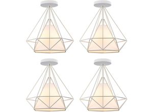 6033797091412 - Deckenleuchte Weiß Vintage Deckenlampe mit Käfig Antik Semi-Flush Mount Ø25cm Diamant Licht E27 Lampenfassung für Esszimmer Schlafzimmer Loft 4PCS