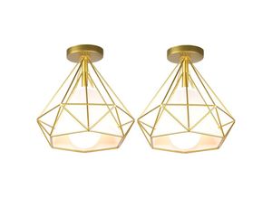 6033797091467 - Axhup - Deckenleuchte Gold Vintage Deckenlampe mit Käfig Antik Semi-Flush Mount Ø25cm Diamant Licht E27 Lampenfassung für Esszimmer Schlafzimmer Loft