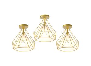 6033797091474 - Axhup - Deckenleuchte Gold Vintage Deckenlampe mit Käfig Antik Semi-Flush Mount Ø25cm Diamant Licht E27 Lampenfassung für Esszimmer Schlafzimmer Loft