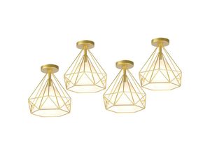 6033797091481 - Axhup - Deckenleuchte Gold Vintage Deckenlampe mit Käfig Antik Semi-Flush Mount Ø25cm Diamant Licht E27 Lampenfassung für Esszimmer Schlafzimmer Loft