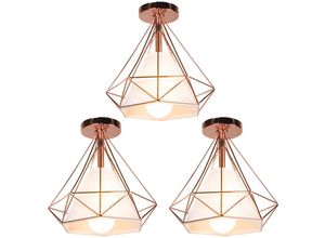 6033797091504 - Deckenleuchte Roségold Vintage Deckenlampe mit Käfig Antik Semi-Flush Mount Ø25cm Diamant Licht E27 Lampenfassung für Esszimmer Schlafzimmer Loft 3PCS