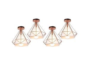 6033797091511 - Deckenleuchte Roségold Vintage Deckenlampe mit Käfig Antik Semi-Flush Mount Ø25cm Diamant Licht E27 Lampenfassung für Esszimmer Schlafzimmer Loft 4PCS