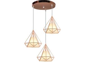 6033797091542 - Axhup - Pendelleuchte 3 Flammig Hängelampe Ø25cm Diamant Form mit Käfig für Wohnzimmer Schlafzimmer Esszimmer Küche Roségold 6033797091542 - Axhup - Pendelleuchte 3 Flammig Hängelampe Ø25cm Diamant Form mit Käfig für Wohnzimmer Schlafzimmer Esszimmer Küche Roségold