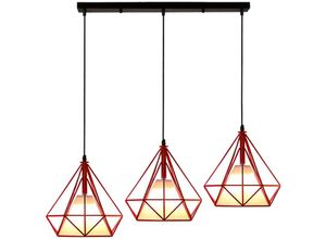 6033797091634 - Axhup - Pendelleuchte 3 Flammig Vintage Kronleuchter aus Metall Industrielle Hängelampe mit Ø25cm Diamant Käfig für Wohnzimmer Schlafzimmer Esszimmer