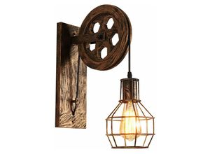 6033797091672 - Axhup - Wandleuchte Innen Kreativ Flaschenzug Wandlampe Vintage Industri Wandlampe mit Metallkäfig für Wohnzimmer Schlafzimmer Bronze