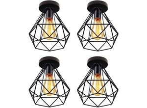 6033797091764 - Axhup - Deckenlampe Deckenleuchte im Retro Look Material Stahl Farbe Schwarz Fassung E27 Schwarz - 4PCS