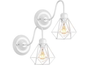 6033797091979 - Axhup - Wandleuchte Vintage Mini Diamant Form Wamp Lampe im Industri Design Decor Lampe mit Käfig für Wohnzimmer Esszimmer Weiß 2PCS