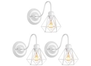 6033797091986 - Axhup - Wandleuchte Vintage Mini Diamant Form Wamp Lampe im Industri Design Decor Lampe mit Käfig für Wohnzimmer Esszimmer Weiß 3PCS