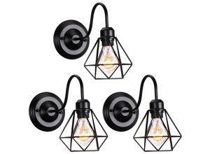 6033797092020 - Axhup - Wandleuchte Vintage Mini Diamant Form Wamp Lampe im Industri Design Decor Lampe mit Käfig für Wohnzimmer Esszimmer Schwarz 3PCS