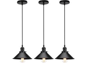 6033797092143 - Pendelleuchte Edison Hängelampe mit Ø26cm Regenschirm Lampenschirm Eisen Art Lampe für Loft Esszimmer Wohnzimmer Alles schwarz 3PCS