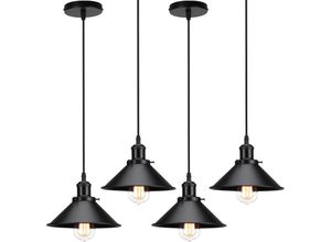 6033797092150 - Axhup - Pendelleuchte Edison Hängelampe mit Ø26cm Regenschirm Lampenschirm Eisen Art Lampe für Loft Esszimmer Wohnzimmer Alles schwarz 4PCS