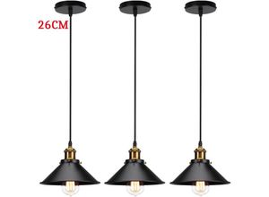 6033797092174 - Axhup - Pendelleuchte Edison Hängelampe mit Ø26cm Regenschirm Lampenschirm Eisen Art Lampe für Loft Esszimmer Wohnzimmer Schwarz 3PCS