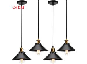 6033797092181 - Axhup - Pendelleuchte Edison Hängelampe mit Ø26cm Regenschirm Lampenschirm Eisen Art Lampe für Loft Esszimmer Wohnzimmer Schwarz 4PCS