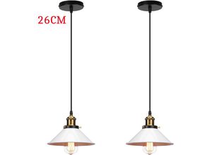 6033797092204 - Axhup - Pendelleuchte Edison Hängelampe mit Ø26cm Regenschirm Lampenschirm Eisen Art Lampe für Loft Esszimmer Wohnzimmer Weiß 2PCS