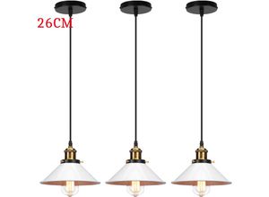 6033797092211 - Axhup - Pendelleuchte Edison Hängelampe mit Ø26cm Regenschirm Lampenschirm Eisen Art Lampe für Loft Esszimmer Wohnzimmer Weiß 3PCS