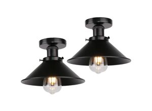 6033797092273 - Axhup - Deckenleuchte Vintage Retro Deckenlampe Industriell Eisen Lampenschirm Hutform 22cm Alles Schwarz 2PCS