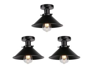 6033797092280 - Axhup - Deckenleuchte Vintage Retro Deckenlampe Industriell Eisen Lampenschirm Hutform 22cm Alles Schwarz 3PCS