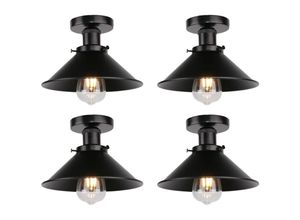 6033797092297 - Axhup - Deckenleuchte Vintage Retro Deckenlampe Industriell Eisen Lampenschirm Hutform 22cm Alles Schwarz 4PCS