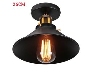 6033797092303 - Axhup - Deckenleuchte Vintage Retro Deckenlampe Industriell Eisen Lampenschirm Hutform 26cm Schwarz 1PCS