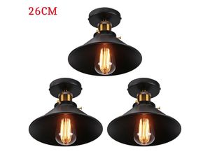 6033797092327 - Axhup - Deckenleuchte Vintage Retro Deckenlampe Industriell Eisen Lampenschirm Hutform 26cm Schwarz 3PCS