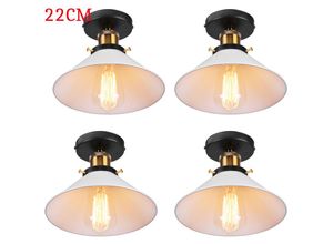 6033797092372 - Axhup - Deckenleuchte Vintage Retro Deckenlampe Industriell Eisen Lampenschirm Hutform 22cm Weiß 4PCS