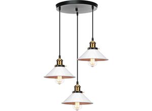 6033797092426 - Axhup - Pendelleuchte 3 Flammig Hängelampe mit Ø22cm Regenschirm Lampenschirm Edison Eisen Art Lampe Edison für Loft Esszimmer Wohnzimmer (Weiß)