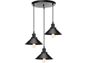 6033797092440 - Pendelleuchte 3 Flammig Hängelampe mit Ø22cm Regenschirm Lampenschirm Edison Eisen Art Lampe Edison für Loft Esszimmer Wohnzimmer (Alles Schwarz)