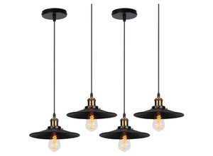 6033797092761 - Axhup - 4er Pendelleuchte Schwarz Hängelampe mit Ø22cm Lampenschirm Kronleuchter Art Edison Lampe E27 Fassung für Loft Wohnzimmer Esszimmer