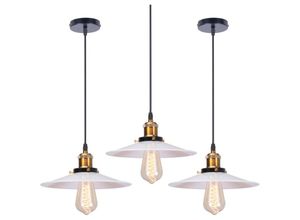 6033797092822 - Axhup - 3er Pendelleuchte Weiß Hängelampe mit Ø26cm Lampenschirm Kronleuchter Art Edison Lampe E27 Fassung für Loft Wohnzimmer Esszimmer