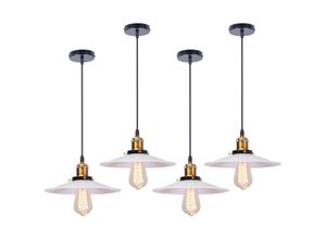 6033797092839 - Axhup - 4er Pendelleuchte Weiß Hängelampe mit Ø26cm Lampenschirm Kronleuchter Art Edison Lampe E27 Fassung für Loft Wohnzimmer Esszimmer