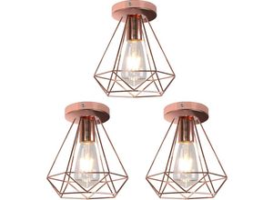 6033797093232 - 3er Deckenleuchte Vintage Industri Diamant Deckenlampe mit Ø20cm Käfig Semi-Flush Mount Eisen Licht E27 Lampenfassung für Esszimmer Schlafzimmer Loft