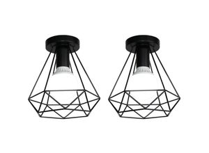 6033797093256 - Deckenleuchte Vintage Industri Diamant Deckenlampe mit Ø20cm Käfig Semi-Flush Mount Eisen Licht E27 Lampenfassung für Esszimmer Schlafzimmer Loft Bar