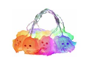 6089639382743 - Longziming - Halloween Skull Lichterketten Horror Skelettkopf 10 bunte LED-Lichterketten Innen- und Außendekorationen für Halloween-Partys Hängende