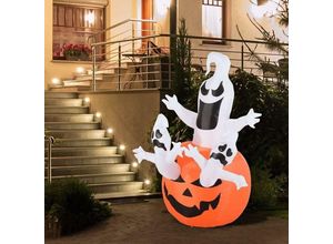 6089639383665 - Halloween Aufblasbare Dekorationen – Kürbis-Kombination mit Geisterhof-Dekoration mit eingebauten LED-Leuchten für Garten-Rasen-Dekoration