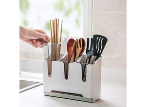 6089639500550 - Besteckhalter Abtropfgestell Besteckabtropfgestell 3 Fächer Halter für Utensilien Wandmontage Küchenmesser Gabel Löffel schnelles Entleeren