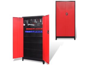 6090177099215 - Longziming - Werkzeugschrank mit 2 Türen Stahl 90x40x180 cm Schwarz Rot