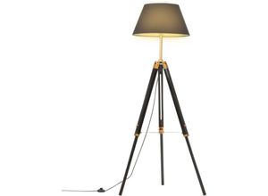 6090177257226 - Longziming - Stativlampe Schwarz und Golden Teak Massivholz 141 cm