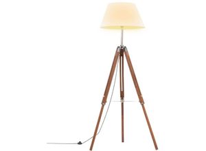 6090177257233 - Longziming - Stativlampe Honigbraun und Weiß Teak Massivholz 141 cm