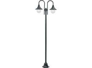 6090177692553 - Longziming - Garten-Pollerleuchte E27 220 cm Aluminium 2-Laterne Dunkelgrün