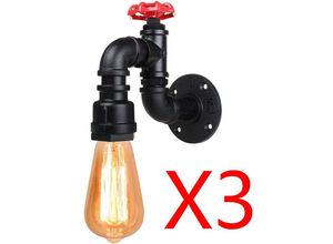 6091162316263 - Axhup - Retro Lampe Murale Industrielle 3PCS E27 loft eclairage Decoration Applique Murale Noir