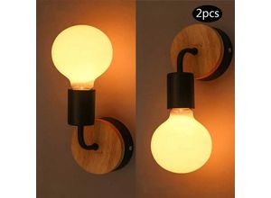 6091162316645 - Wandleuchte 2 Stück Vintage Wand Lampe aus Holz Innen Wandspot E27 Edison Beleuchtung für Wohnzimmer Schlafzimmer Korridor - Schwarz