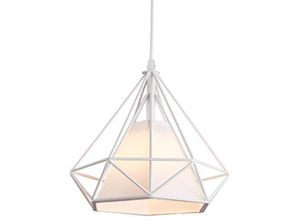 6091162317482 - Axhup - Pendelleuchte Weiß 1 Flammig Hängelampe Ø25cm Diamant Form mit Käfig für Wohnzimmer Schlafzimmer Esszimmer Küche