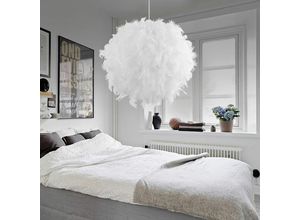 6091162317734 - Axhup - Pendelleuchte Weiß 1 Flammig Moderne Kronleuchter Romantisch Hängelampe mit Ø30cm Feder Lampenschirm E27 Lampenfassung