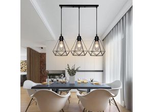 6091162318274 - Axhup - Pendelleuchte Hängelampe im Industri Stil Kronleuchter mit Ø20cm Diamant Käfig für Wohnzimmer Schlafzimmer Esszimmer Schwarz - 3 Flammig